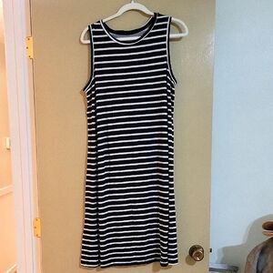 Black & White Striped Rayon Blend Dress